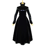 Black Heavy PVC Sissy Discipline Gown – Lockable Full-Length Crossdressing Dress with High Collar [G620]