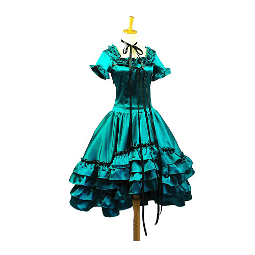 Sissy Maid Chii Cosplay Dress – Green Satin Lolita Style | Crossdressing Costume [G654]