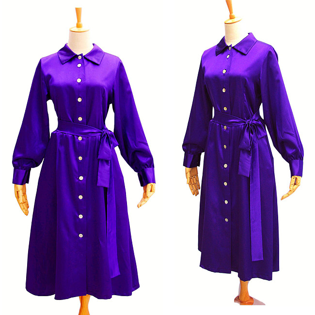 Purple Opaque Chiffon Sissy Shirt Dress – Feminization Crossdressing Uniform with Long Sleeves [G628]