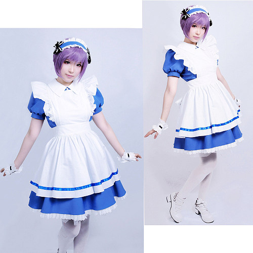 Handmade Blue Cotton Sissy Maid Dress with White Apron for Crossdressing – Lockable Design [G706]