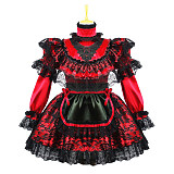 Handmade Red Satin Lace Sissy Maid Dress for Crossdressing – Lockable Design [G658]