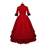 Red and Black Cotton Victorian Medieval Gown Set – Crossdressing Ruffle Dress [G635]