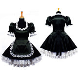 Black Satin Sissy Maid Dress – Lockable Crossdressing Uniform with Lace Trim Apron [G639]
