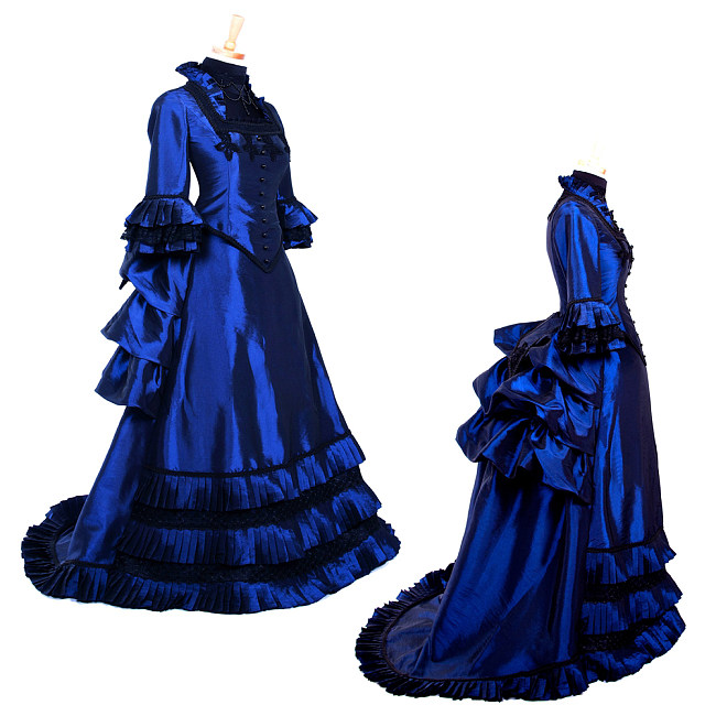 Rococo Victorian Crossdressing Royal Blue Evening Gown with Jacket & Skirt – Medieval Gown [G699]