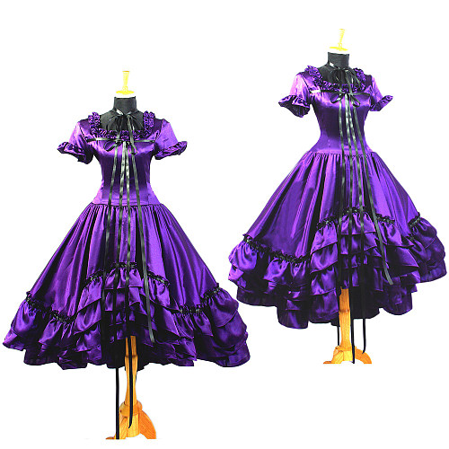 Chii Purple Satin Gothic Lolita Cosplay Dress from Chobits Handmade Costume [G666]