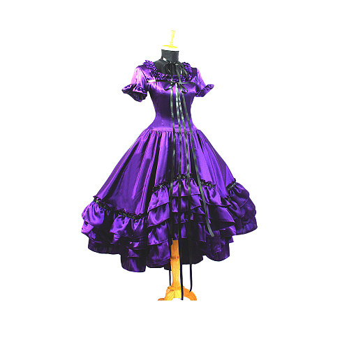 Chii Purple Satin Gothic Lolita Cosplay Dress from Chobits Handmade Costume [G666]