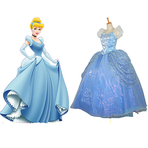 Cinderella Blue Ball Gown Cosplay Costume Princess Dress with Organza [G657]