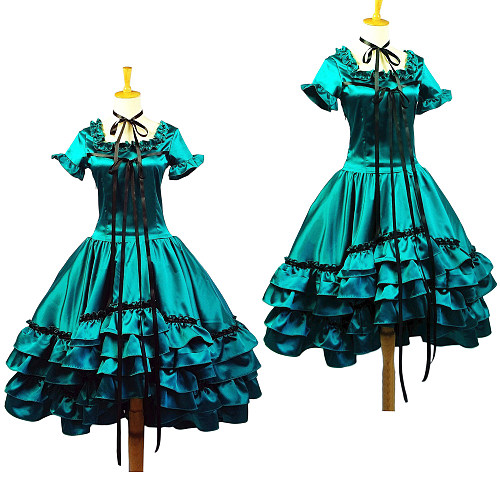 Sissy Maid Chii Cosplay Dress – Green Satin Lolita Style | Crossdressing Costume [G654]