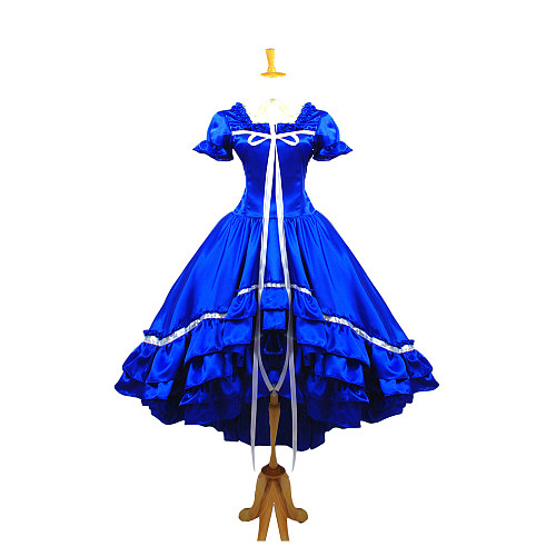 Chii Blue Satin Gothic Lolita Cosplay Dress from Chobits Handmade Costume [G667]