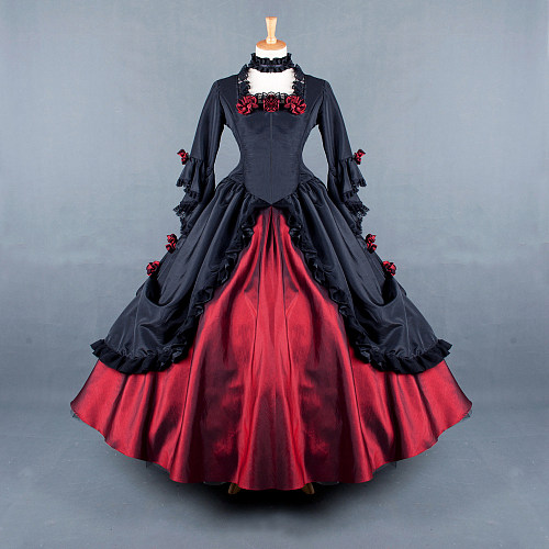 Rococo Medieval Gown Victorian Black and Red Taffeta Sissy Crossdressing Ball Dress [G774]