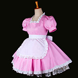 Classic Pink Cotton Sissy Maid Dress with White Apron – Lockable Crossdressing Cosplay Outfit [G770]