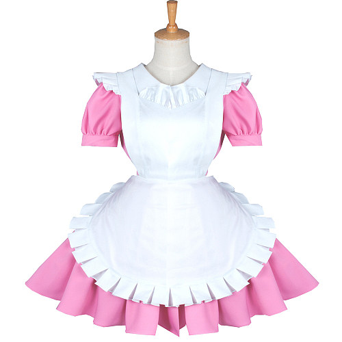 Pink Cotton Sissy Maid Dress with White Apron – Lockable Crossdressing Uniform Outfit [G760]