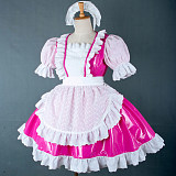 Shiny Pink Lockable PVC Sissy Maid Dress with Apron and Cap – Crossdressing Cosplay Outfit [G756]