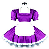 Purple Cotton France Sissy Maid Dress with White Apron – Lockable Crossdressing Cosplay Outfit [G781]
