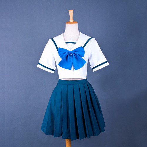 Robotics Notes Yoshino Nanjou School Uniform Cosplay Costume Sailor Set with Dark Teal Pleated Skirt [G782]