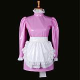 Pink Long Sleeve Thin PVC Sissy Maid Dress with Frilly Apron – Lockable Crossdressing Outfit [G773]