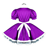 Purple Cotton France Sissy Maid Dress with White Apron – Lockable Crossdressing Cosplay Outfit [G781]
