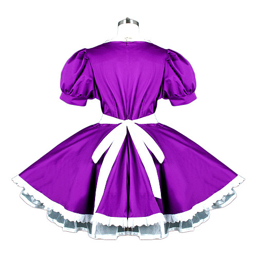 Purple Cotton France Sissy Maid Dress with White Apron – Lockable Crossdressing Cosplay Outfit [G781]