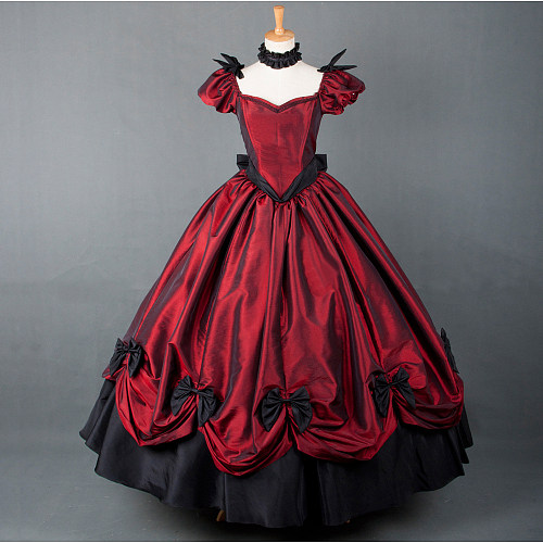 Rococo Gothic Red and Black Victorian Medieval Gown – Handmade Crossdressing Dress [G769]