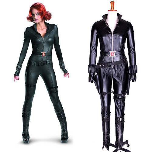 Black Widow Cosplay Costume Faux Leather Catsuit – The Avengers Romanoff [G850]