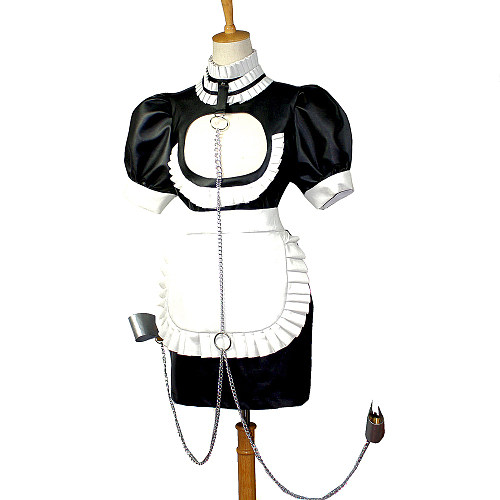 Faux Leather Sissy Maid Bondage Dress with Chains – Lockable Crossdressing Fetish Outfit [G829]