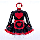 Black & Red Heart PVC Sissy Maid Dress – Lockable Crossdressing Outfit [G796]