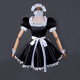 Black Satin Classic Sissy Maid Dress with White Ruffles – Lockable Crossdressing Outfit [G849]