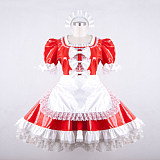 Red Thin PVC Sissy Maid Dress with Lace Bows – Lockable Crossdressing Outfit [G795]