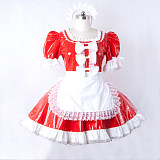 Red Thin PVC Sissy Maid Dress with Lace Bows – Lockable Crossdressing Outfit [G795]