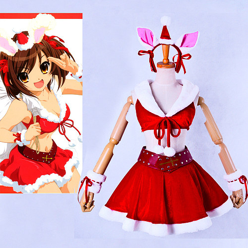 Suzumiya Haruhi Christmas Cosplay Outfit – Red Flannel Holiday Set [G853]