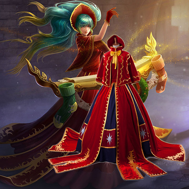 LOL Sona Maven Of The Strings Velvet Dress Cosplay Costume Gown [G928]