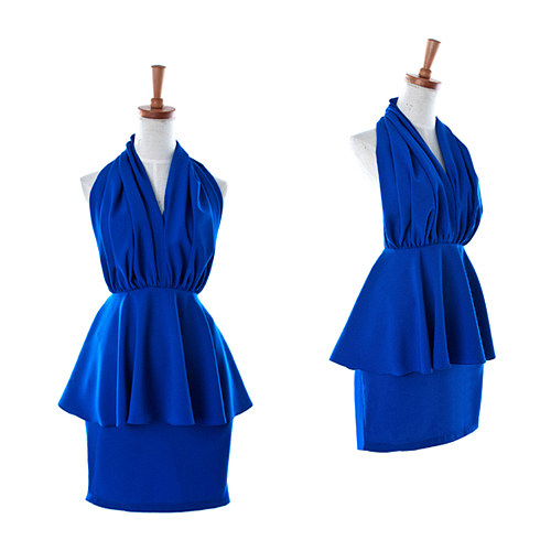 Royal Blue Peplum Cotton Lolita Dress with Halter Neck [G942]