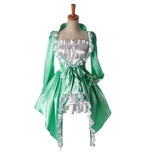 Elegant Green Satin Ruffle Lolita Dress with Bow [G927]