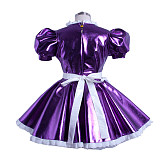 Shiny Purple Heavy PVC Sissy Maid Dress with White Apron – Lockable Crossdressing Outfit [G912]