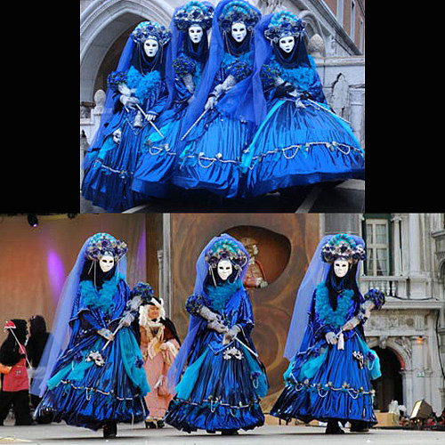 Carnival of Venice Traditional Italian Blue Satin Gown Masquerade Costume [G949]