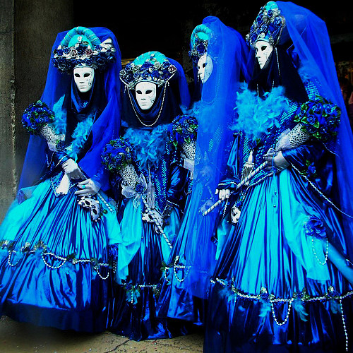 Carnival of Venice Traditional Italian Blue Satin Gown Masquerade Costume [G949]