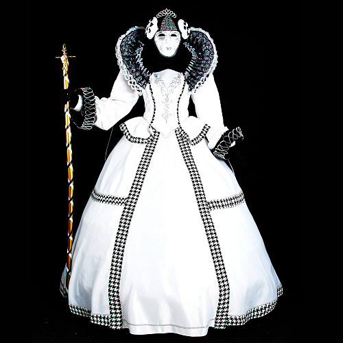 Carnival of Venice Traditional Italian Satin Black & White Gown and Suit Masquerade Set [G947]