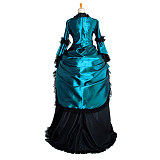 Handmade Taffeta Medieval Gown – Teal & Black Victorian Bustle Dress [G1005]