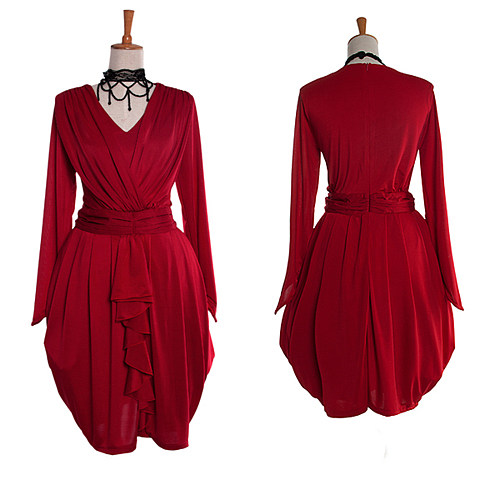 Elegant Draped Red Velvet Lolita Dress with Ruffle Detail [G987]