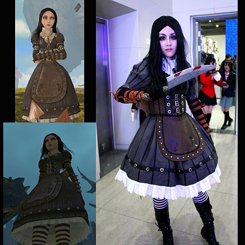 Alice Madness Returns Alice Steampunk Cosplay Costume Cotton Fabric [G999]
