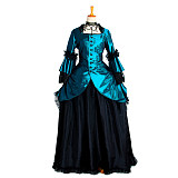 Handmade Taffeta Medieval Gown – Teal & Black Victorian Bustle Dress [G1005]