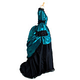 Handmade Taffeta Medieval Gown – Teal & Black Victorian Bustle Dress [G1005]