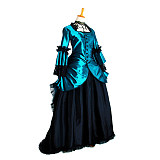 Handmade Taffeta Medieval Gown – Teal & Black Victorian Bustle Dress [G1005]
