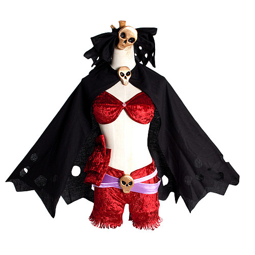 Halloween Vampire Costume with Skull Cape and Red Velvet Set [G1009]