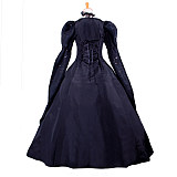 Black Taffeta Victorian Medieval Gown with Embroidered Sleeves – Handmade Crossdressing Costume [G1059]