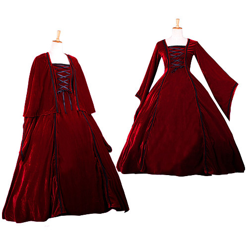 Deep Red Velvet Victorian Medieval Gown – Handmade Crossdressing Costume [G1053]