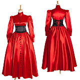 Red Satin Sissy Maid Dress with Black Waist Corset – Crossdressing Costume [G1015]