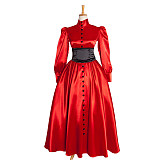 Red Satin Sissy Maid Dress with Black Waist Corset – Crossdressing Costume [G1015]