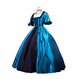 Rococo Teal & Black Taffeta Victorian Medieval Gown – Handmade Crossdressing Costume [G1057]