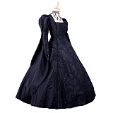 Black Taffeta Victorian Medieval Gown with Embroidered Sleeves – Handmade Crossdressing Costume [G1059]
